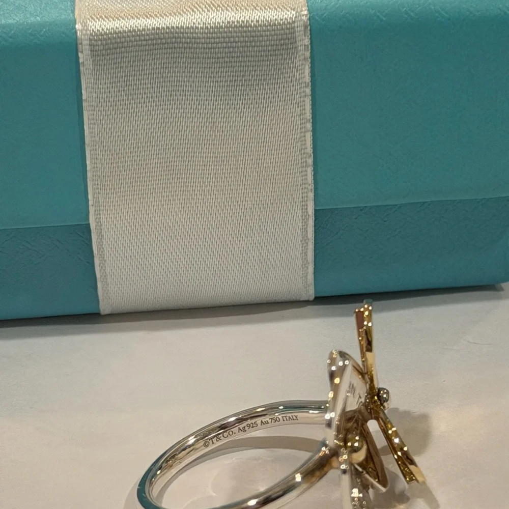 Tiffany & Co. Silver and Gold Flower Butterfly Ring